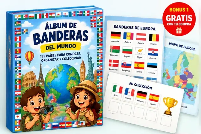 Álbum de banderas del mundo con páginas para coleccionar y organizar banderas
